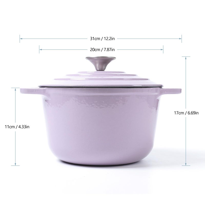 HAWOK Enameled Cast Iron Dutch Oven with Lid, 3 Quart Deep Round Dutch Oven with Dual Handles, Purple - Image 2