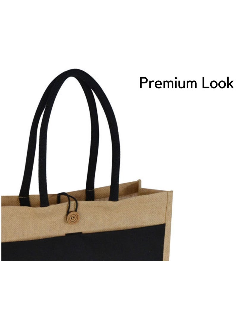 Eco-neutral Reusable shopping bag with Wooden button and Canvas pocket  - Image 3