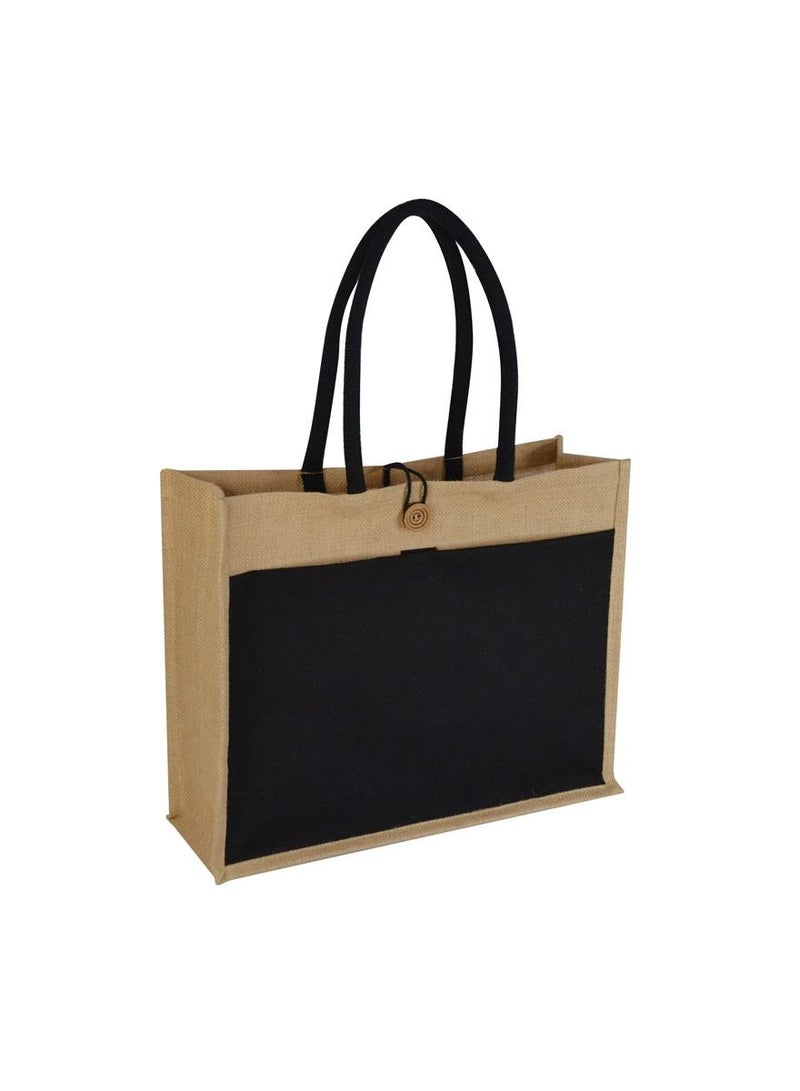 Eco-neutral Reusable shopping bag with Wooden button and Canvas pocket  - Image 1