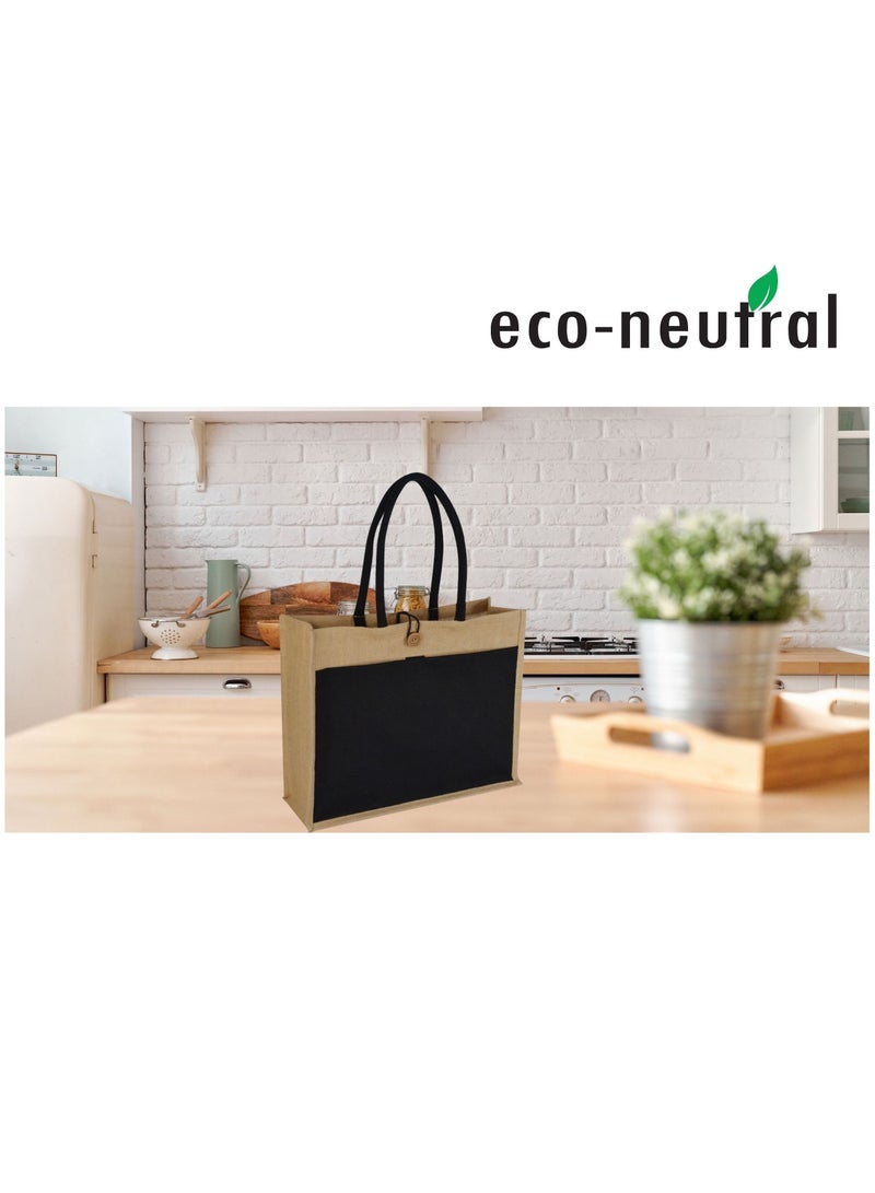 Eco-neutral Reusable shopping bag with Wooden button and Canvas pocket  - Image 2