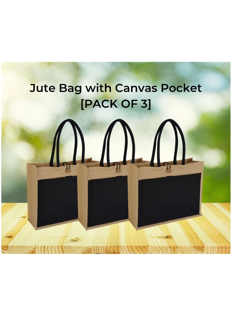 Eco-neutral Reusable shopping bag with Wooden button and Canvas pocket  - Image 5