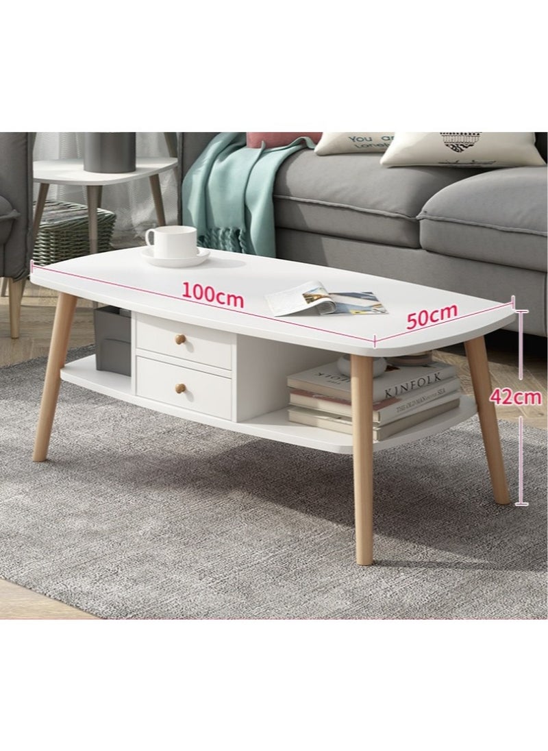 Coffee Table, Solid Wood Living Room Table with Drawer Storage, Simple Modern End Table Living Room Bedroom Living Room Bedroom Tea Table Side Table, 100 * 50cm (White) - pzsku/ZCA274A517203A79027DCZ/45/_/1716794294/cebc998c-ed3b-4179-b5be-c792488c5863