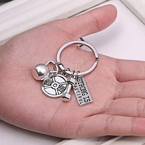 RINHOO Stainless Steel Fitness Gym Charm Keychains Quotes Weight Plate Dumbbell Kettlebell CharmsKeyring (STRONG IS) - Image 2