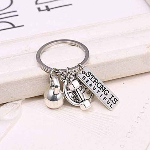 RINHOO Stainless Steel Fitness Gym Charm Keychains Quotes Weight Plate Dumbbell Kettlebell CharmsKeyring (STRONG IS) - Image 4