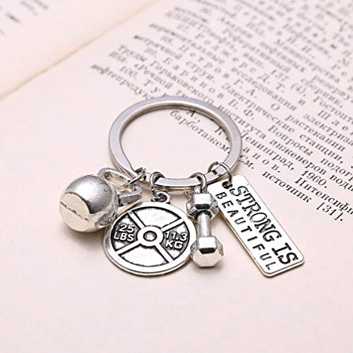 RINHOO Stainless Steel Fitness Gym Charm Keychains Quotes Weight Plate Dumbbell Kettlebell CharmsKeyring (STRONG IS) - Image 3