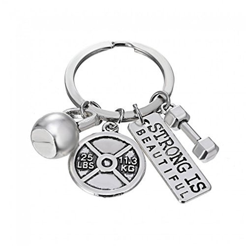 RINHOO Stainless Steel Fitness Gym Charm Keychains Quotes Weight Plate Dumbbell Kettlebell CharmsKeyring (STRONG IS) - Image 1