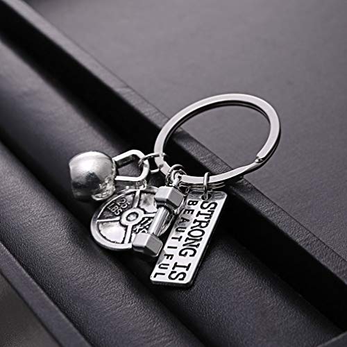 RINHOO Stainless Steel Fitness Gym Charm Keychains Quotes Weight Plate Dumbbell Kettlebell CharmsKeyring (STRONG IS) - Image 5
