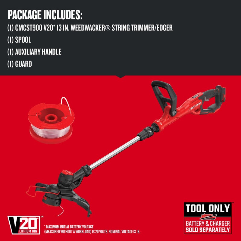 CRAFTSMAN V20 WEEDWACKER Cordless String Trimmer Edger with Automatic Feed, 13 inch, Bare Tool Only (CMCST900B) - Image 3