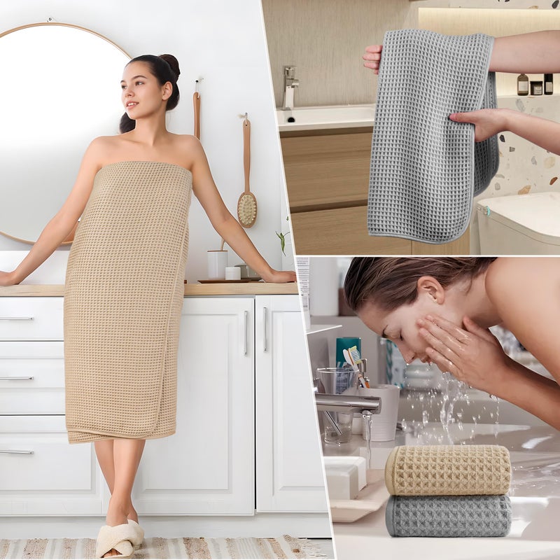 POLYTE 430 GSM Microfiber Quick Dry Lint Free Oversize Bath Towel Set, 6 Piece (Waffle Weave) - Image 5