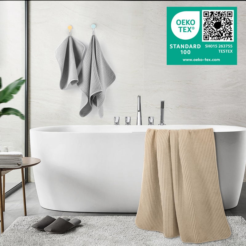 POLYTE 430 GSM Microfiber Quick Dry Lint Free Oversize Bath Towel Set, 6 Piece (Waffle Weave) - Image 3