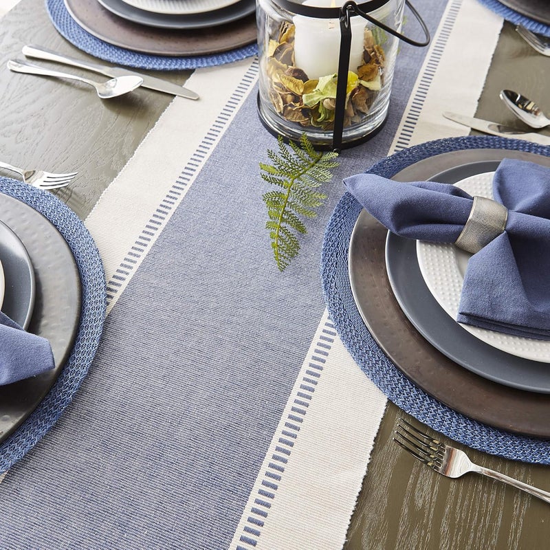 DII Dobby Stripe Woven Table Runner, 13x72-inch, French Blue - Image 4