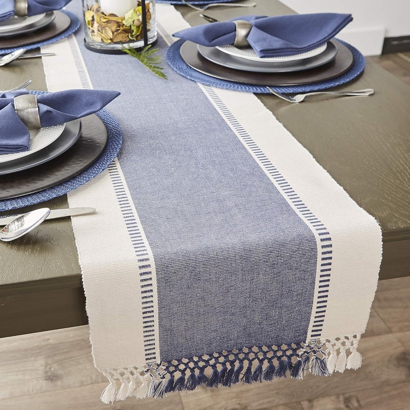 DII Dobby Stripe Woven Table Runner, 13x72-inch, French Blue - Image 5