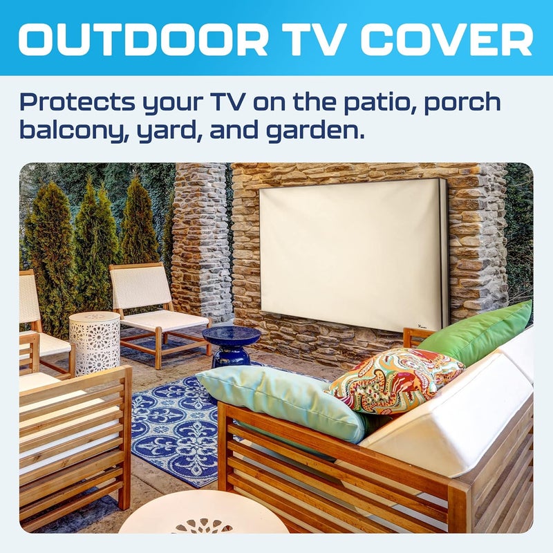 Garnetics Outdoor TV Cover 55 Inch Weatherproof and Waterproof | Smart Shield TV Screen Protector for Outside TV | Enclosure for Moving | TV Display Protectors – Beige - Image 3