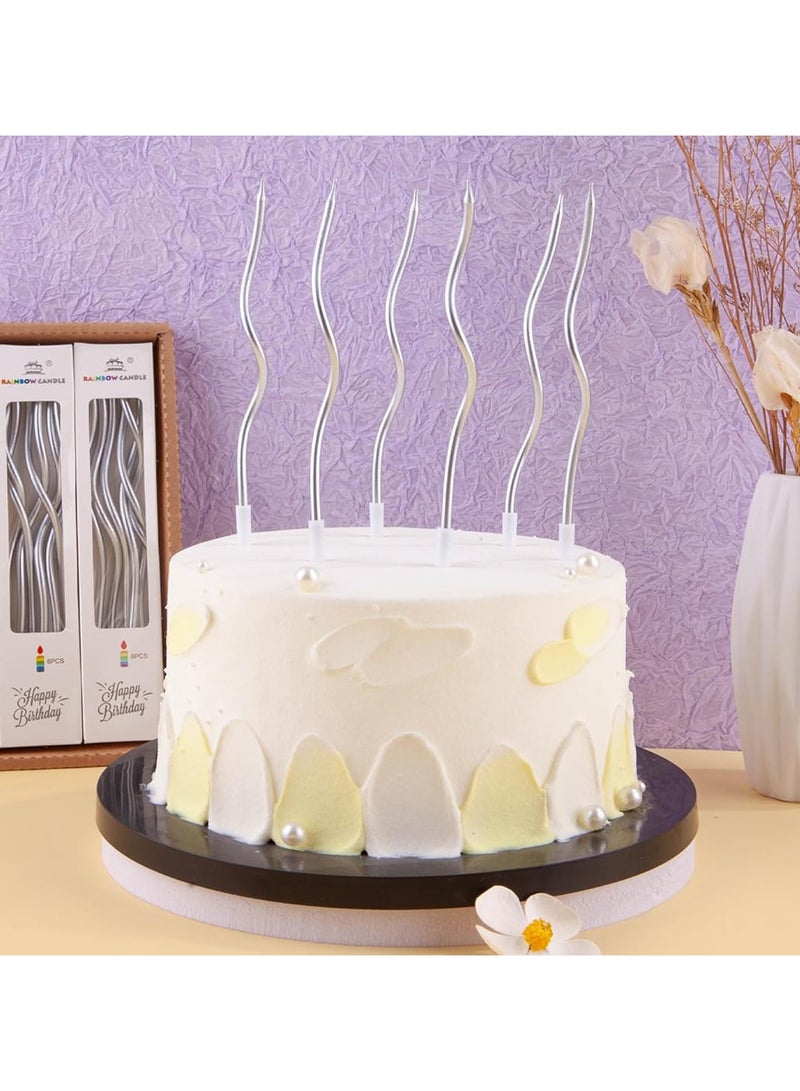 Chocisong 12PCS Twisted Birthday Candles Spiral Metallic Cupcake Thin Long Cake Candles for Birthday Wedding Christmas Ramadan National Day Anniversary Party (Silver) - Image 5