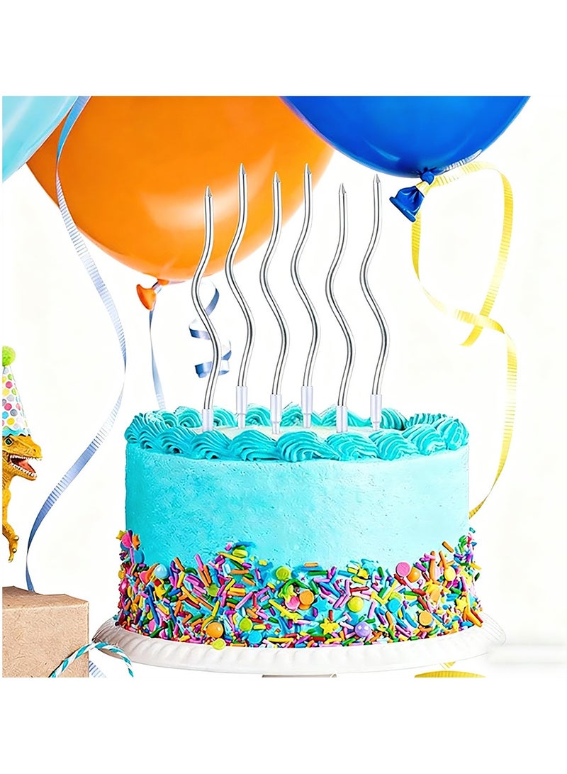Chocisong 12PCS Twisted Birthday Candles Spiral Metallic Cupcake Thin Long Cake Candles for Birthday Wedding Christmas Ramadan National Day Anniversary Party (Silver) - Image 1