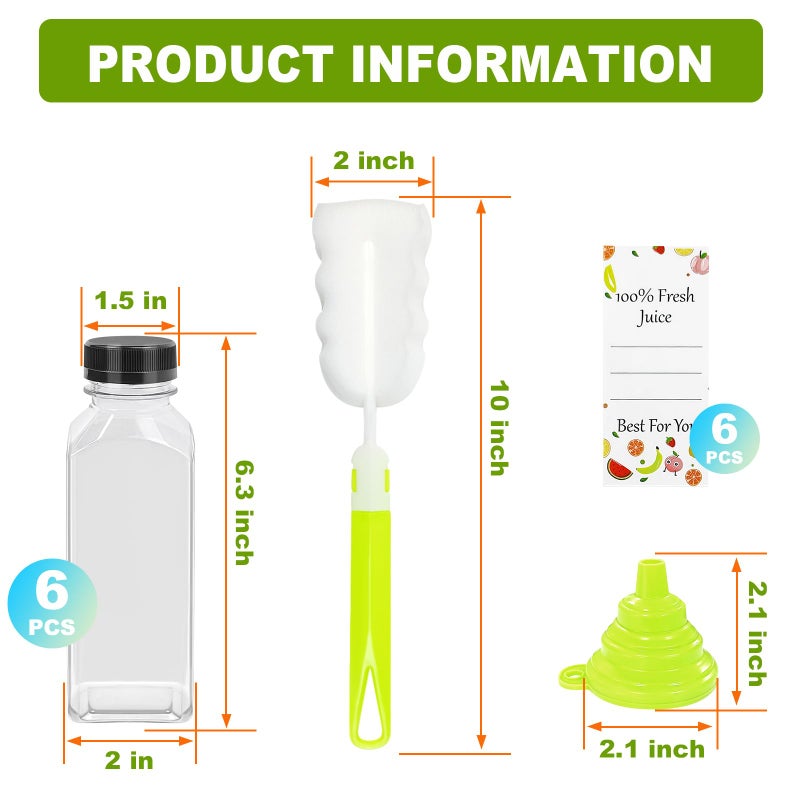 JOBVERT 12OZ Plastic Juice Bottles with Caps,6pcs Clear Water Bottle with Labels and Brush,Reusable Leak Proof Sealing Cover for Juice, Milkshake, Homemade Drinks - Image 2