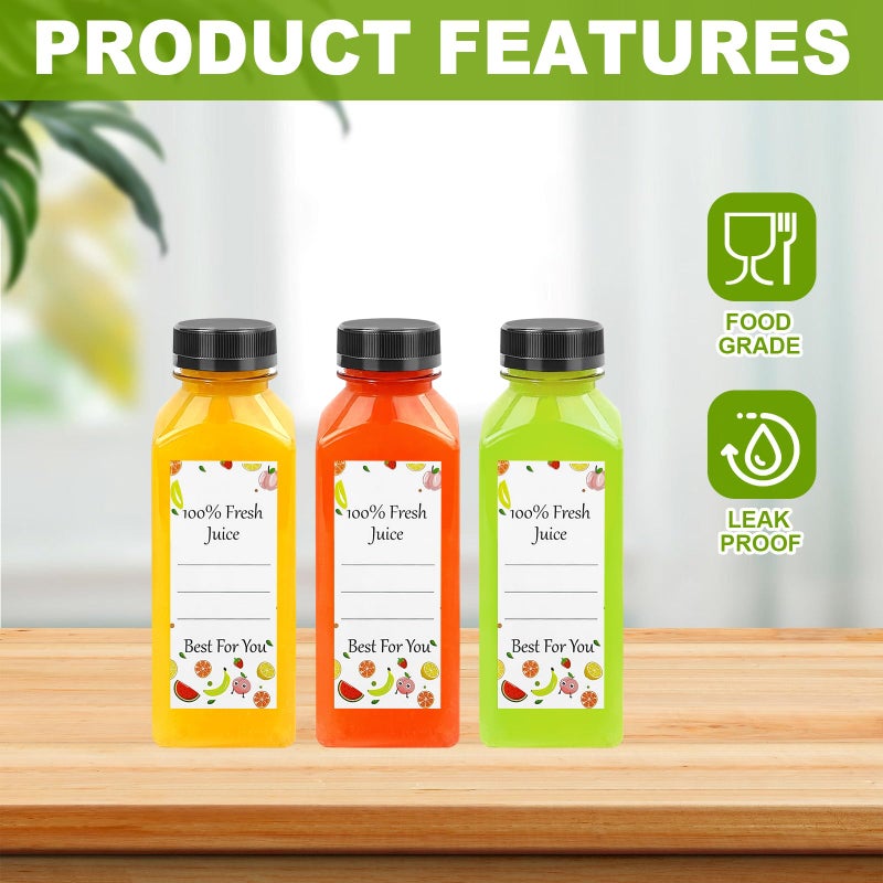 JOBVERT 12OZ Plastic Juice Bottles with Caps,6pcs Clear Water Bottle with Labels and Brush,Reusable Leak Proof Sealing Cover for Juice, Milkshake, Homemade Drinks - Image 3