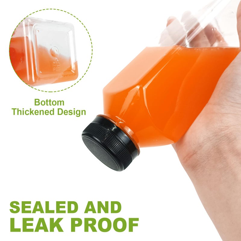 JOBVERT 12OZ Plastic Juice Bottles with Caps,6pcs Clear Water Bottle with Labels and Brush,Reusable Leak Proof Sealing Cover for Juice, Milkshake, Homemade Drinks - Image 4