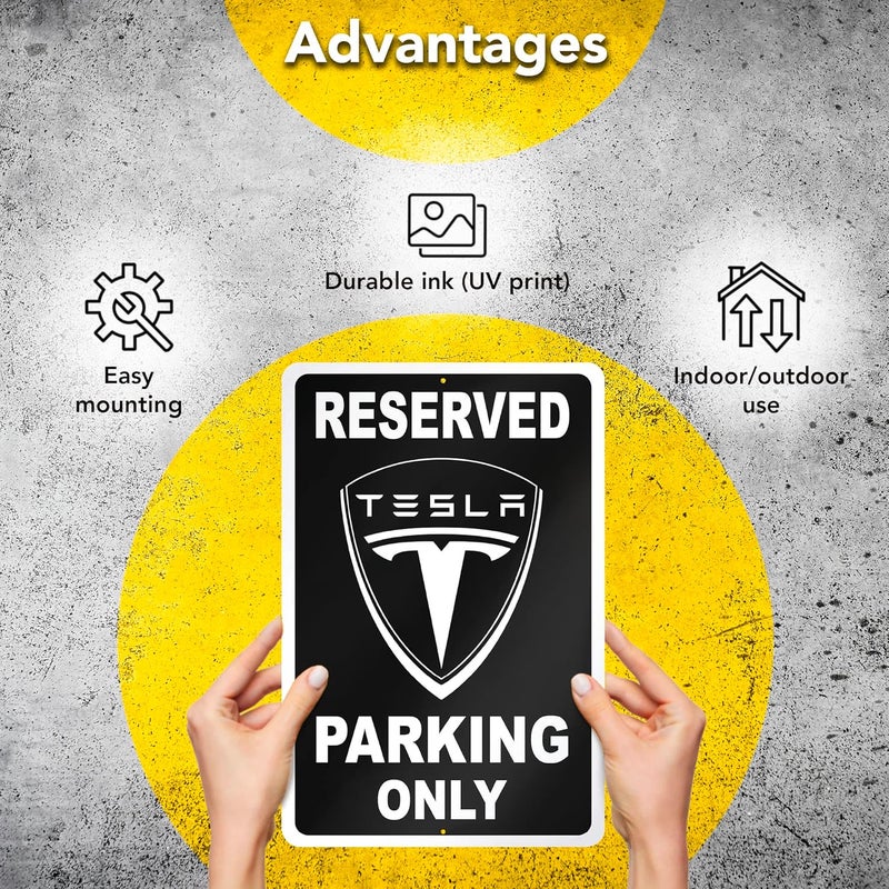 DIMARONGTON Tesla Parking Only Sign 8x12 Aluminum Reserved Parking Garage Decor Gift for Men Women - Image 4