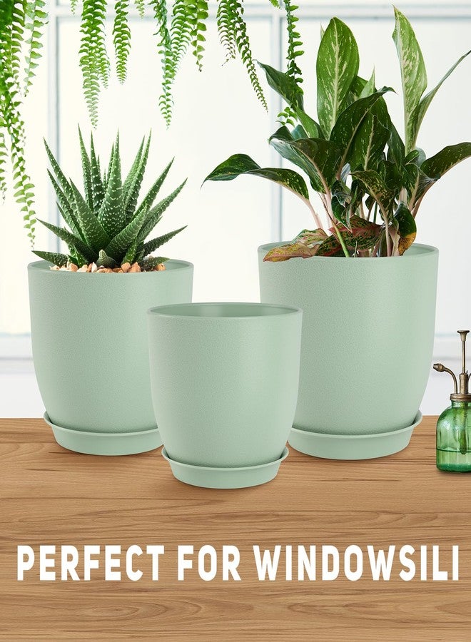 YNNICO Plant Pots 10/9/8/7.5/7 Inch Set of 5, Flower Pots with Multi Mesh Drainage Holes, Planters for Indoor Outdoor Garden Plants and Flowers(Green - Image 5