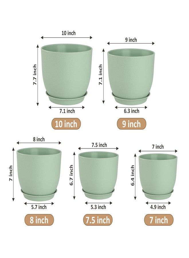 YNNICO Plant Pots 10/9/8/7.5/7 Inch Set of 5, Flower Pots with Multi Mesh Drainage Holes, Planters for Indoor Outdoor Garden Plants and Flowers(Green - Image 2