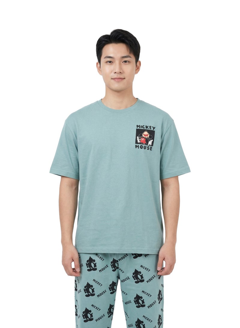 Disney Men’s Mickey Mouse Printed Cotton Pyjama Set – Teal - Image 2