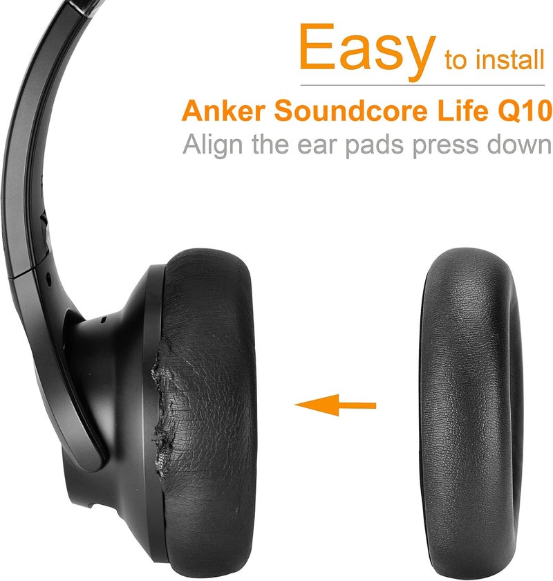 defean Life Q10 Earpads Replacement Ear Cushion Cover Ear Pads Cushion Compatible with Anker Soundcore Life Q10 / Q10 Bluetooth Headset, Softer Leather,High-Density Noise Cancelling Foam (Black-red) - Image 5