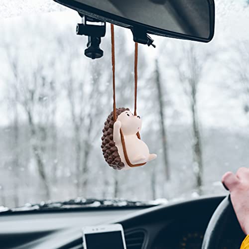 YGMONER Cute Swinging Hedgehog Car Rear View Mirror Hanging Accessories Funny Car Interior Decor Gifts for Women Men (Hedgehog) - Image 2