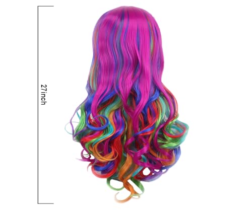 KOLIGHT Girls Long Curly Rainbow Color Cosplay Party Costume Hair Wigs with Cap+Comb - Image 4