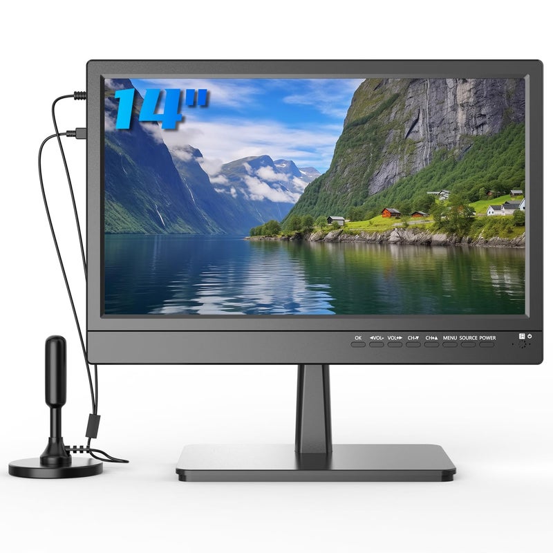 Feihe 14 Inch Small TV - HD Kitchen TV with ATSC Tuner, HDMI/USB/VGA, Built-in Stand and Remote Control, Suitable for RV, Camping, and Offices(No Smart TV) - Image 1