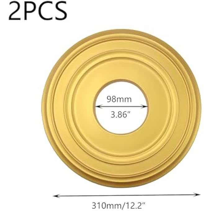 2 PCS CEILING MEDALLION LARGE CEILING MEDALLION CEILING FAN MEDALLION FOR LIGHT FIXTURES AND CEILING FANS 12.2"OD X 3.86"ID GOLD - Image 3
