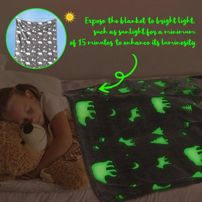 UOFON Bear Gifts Toys for Kids Boys Baby-Glow in The Dark Blanket Bear Presents for Birthday Bear Decor Age 12 3 4 5 6 7 8 9 10 Years Old Toddler - Image 3