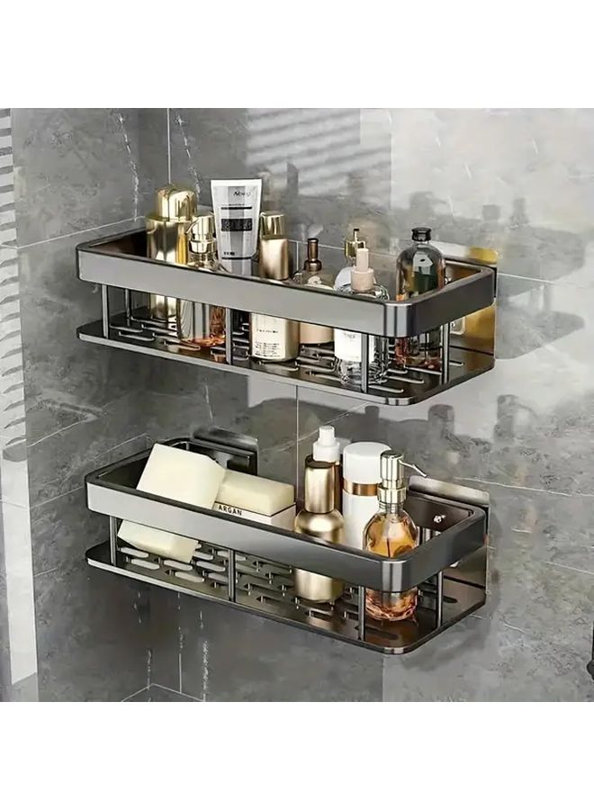 Large Capacity Black Metal Wall Mounted Shelf No Drilling Space Saving Storage - Image 4