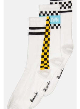Algspar Men 3 Pair Non Terry Crew Socks, White  - Image 2