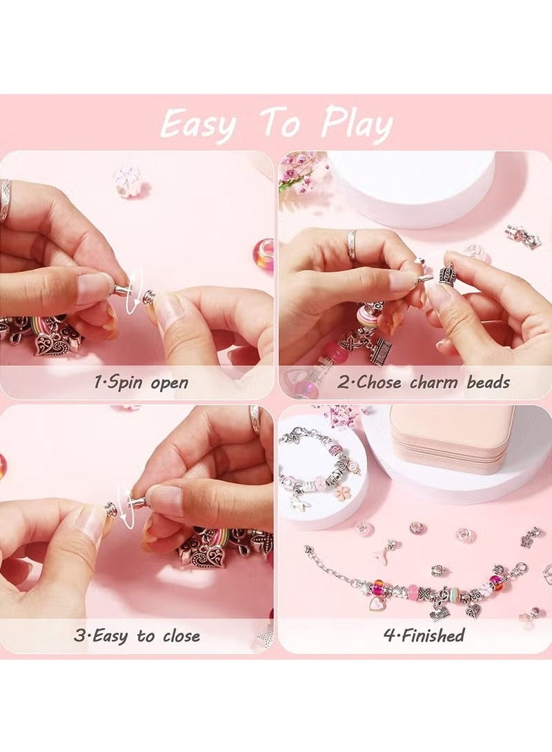 Unewshi Bracelet Making Kit for Girls, 68PCs DIY Jewelry Craft Set with Charm Beads and Gift Box, Creative Art Present for Kids Ages 8-12, Adults (Pink)  - Image 4