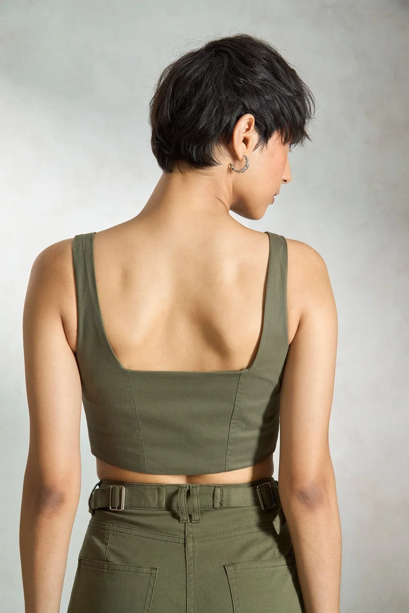 Virgio Olive Cotton Stretch Vacation Plush Seamed Corsets for Women for Women | Best Price UAE