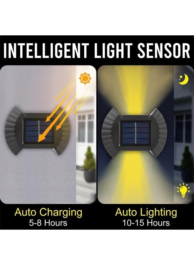 4 قطع من مصابيح الحائط الشمسية الخارجية، مصابيح سياج تعمل بالطاقة الشمسية، إضاءة ليلية جدارية أمنية مقاومة للماء مع مستشعر حركة، إضاءة شرفة مثبتة على الحائط لتزيين الحديقة، السياج، الفناء، الباب الأمامي، الممر - Image 2
