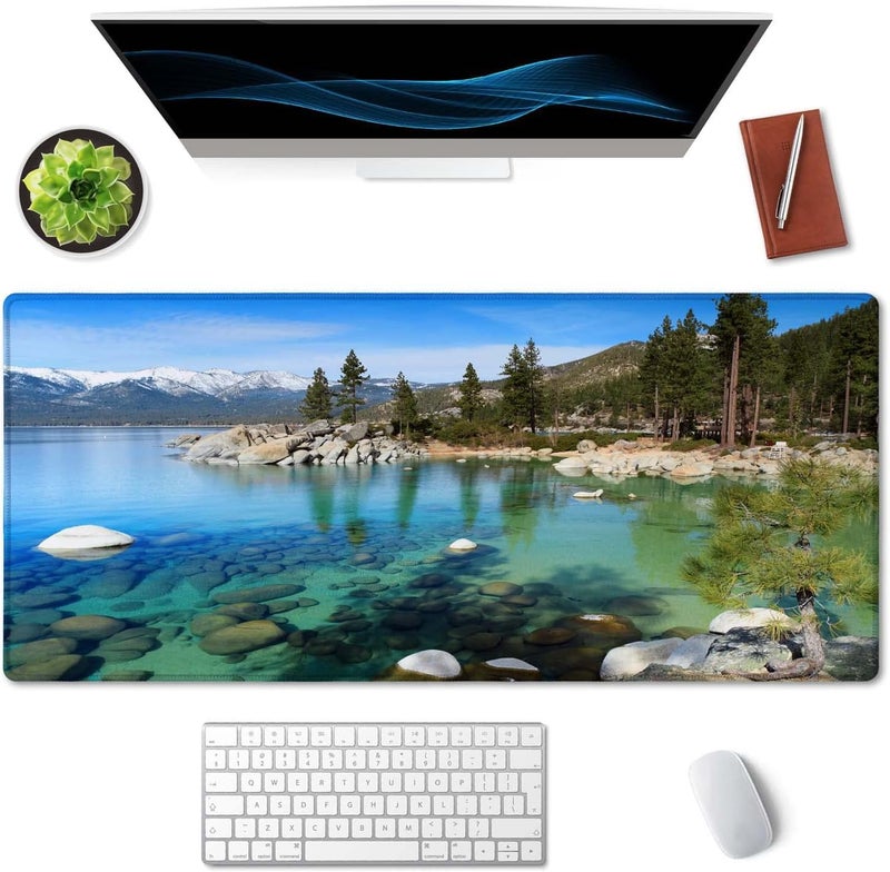 SSOIU Extended Mouse Pad, XXL Gaming Mouse Pads, Large Big Mousepad Laptop Computer Keyboard Mat Desk Pad with Non-Slip Base Stitched Edge for Gaming Office, 35.5 x 15.7 inch, Lake Tahoe - Image 3