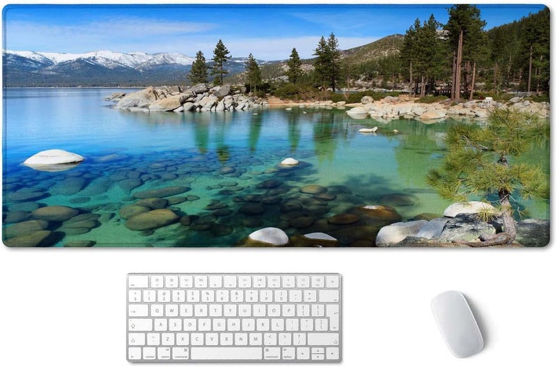 SSOIU Extended Mouse Pad, XXL Gaming Mouse Pads, Large Big Mousepad Laptop Computer Keyboard Mat Desk Pad with Non-Slip Base Stitched Edge for Gaming Office, 35.5 x 15.7 inch, Lake Tahoe - Image 1