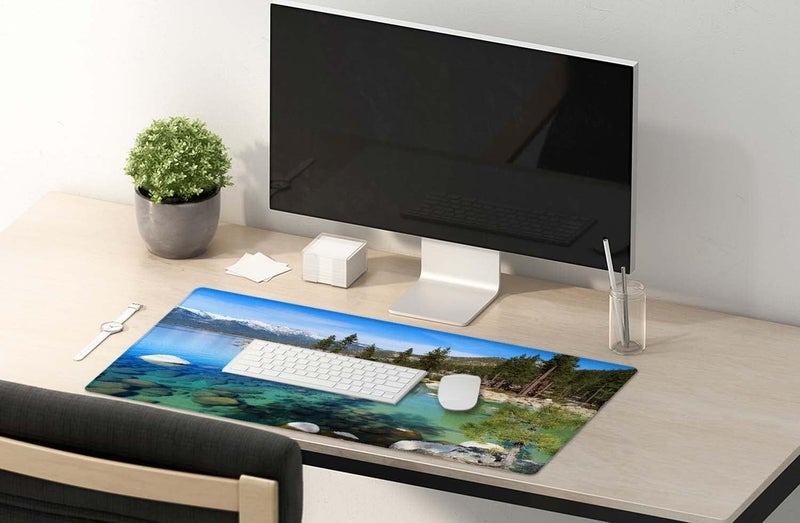 SSOIU Extended Mouse Pad, XXL Gaming Mouse Pads, Large Big Mousepad Laptop Computer Keyboard Mat Desk Pad with Non-Slip Base Stitched Edge for Gaming Office, 35.5 x 15.7 inch, Lake Tahoe - Image 5