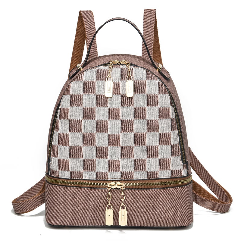 New Checkerboard Splicing Backpack Multi-Layer Large Capacity Practical Backpack High-Value Atmospheric Backpack Fashion Trendy - Image 5