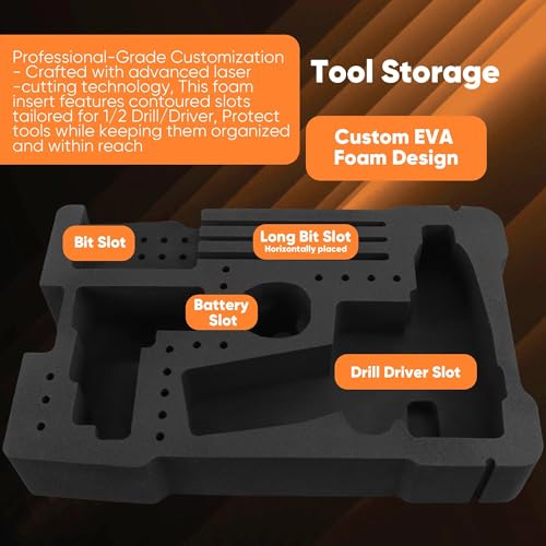 Yudylg EVA Liner Organizer Compatible with 8435 Series Tool Box, Precision-Cut Insert Fit for 3404 Series Tools 1/2" Drill Driver & Accessories (Black) - Image 3