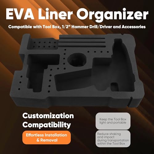 Yudylg EVA Liner Organizer Compatible with 8435 Series Tool Box, Precision-Cut Insert Fit for 3404 Series Tools 1/2" Drill Driver & Accessories (Black) - Image 2