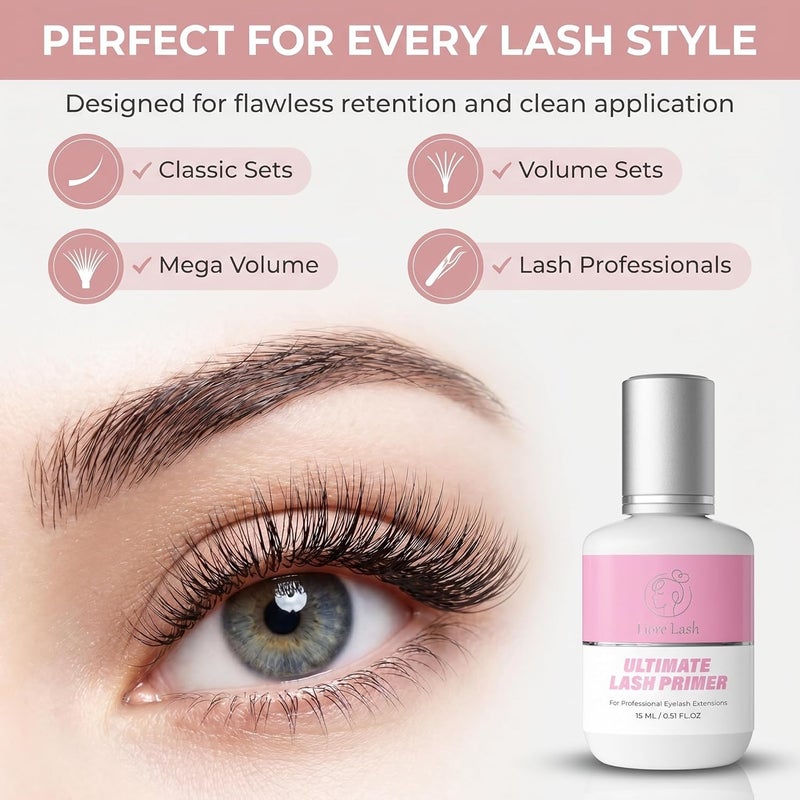 Liore Lash Eyelash Extension Primer/Up To 35% Longer Glue Retention /Pretreatment for Individual Semi Permanent Lash Extensions Glue Supplies/Increase Adhesive Bond Power - Image 1