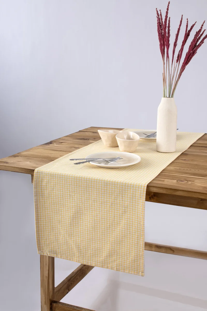 Wellstil Arya | Linen Piti Checkered Yellow Runner - Picnic Blanket 40 x 150