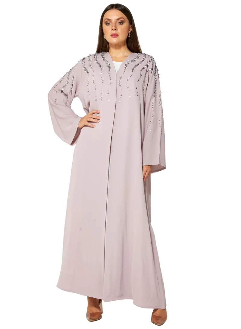 Moistreet  MOiSTREET Embroidered Abaya Purple for Women | Best Price UAE