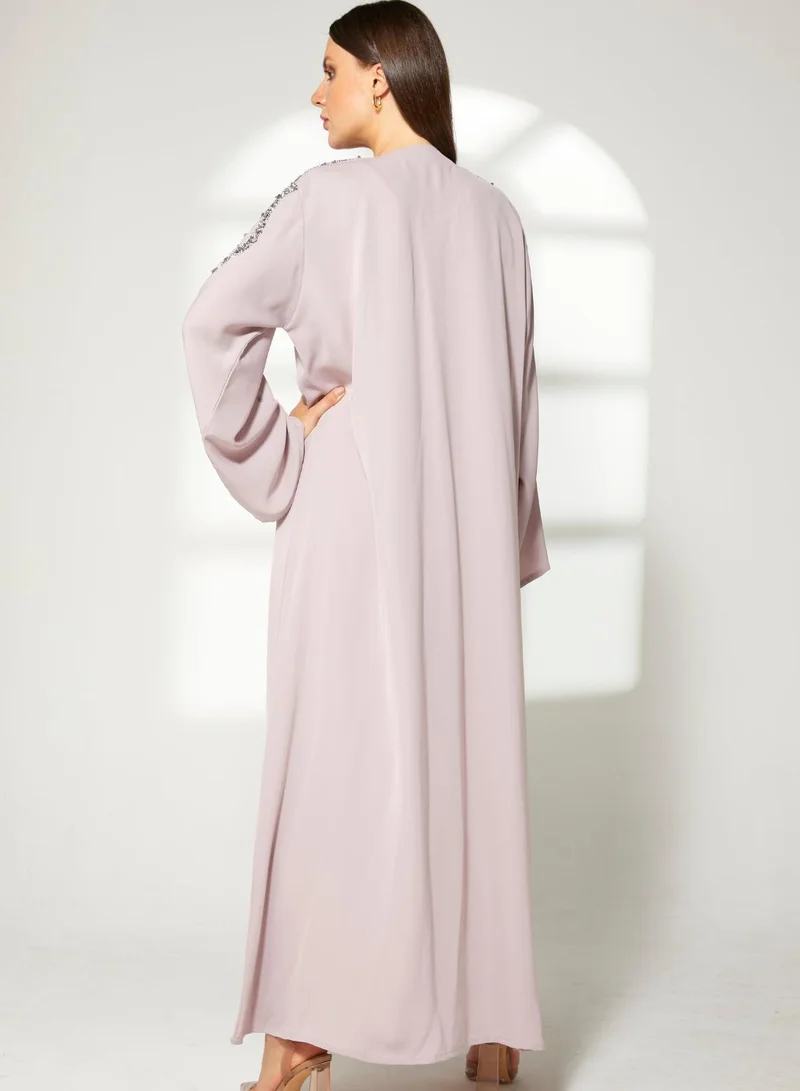 Moistreet  MOiSTREET Embroidered Abaya Purple for Women | Best Price UAE