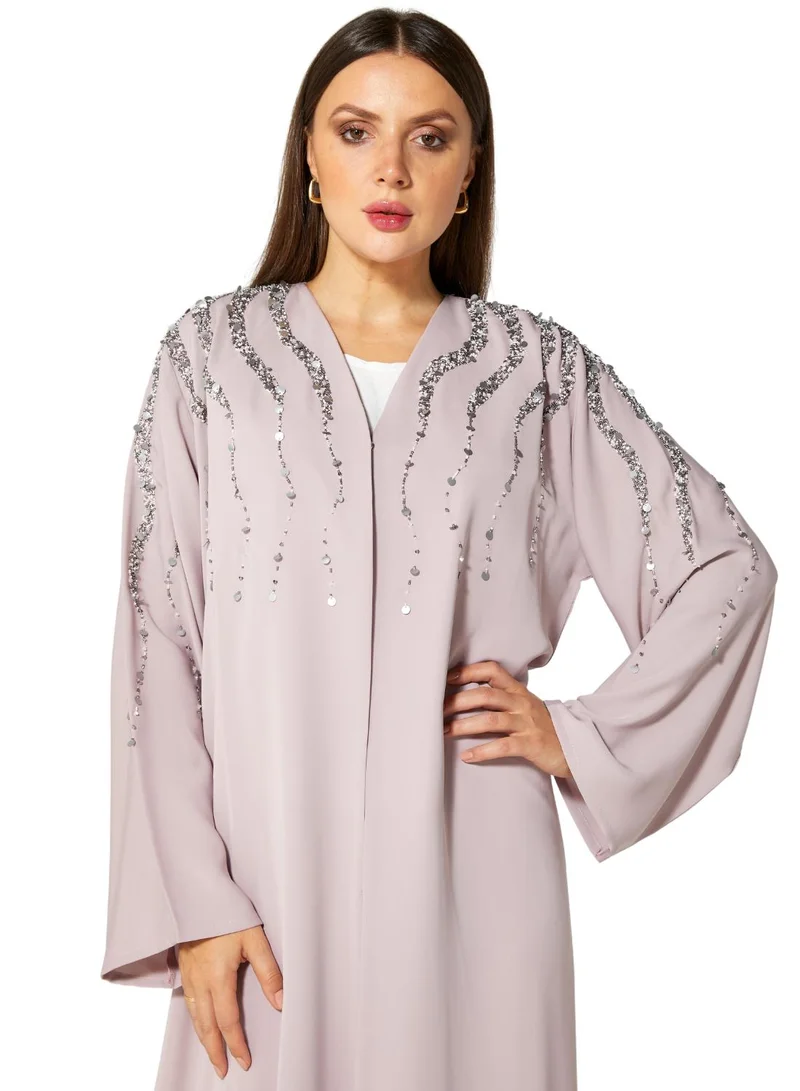Moistreet  MOiSTREET Embroidered Abaya Purple for Women | Best Price UAE