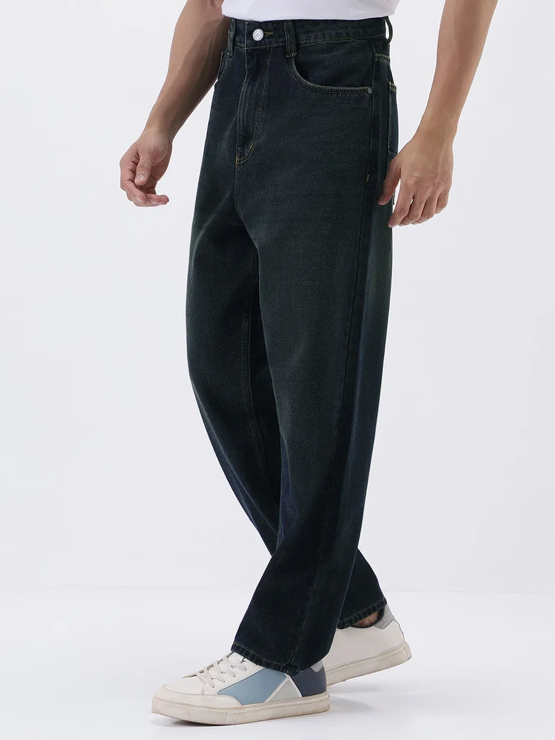 أوربانو فاشن جينز رجالي واسع بقصة فضفاضة وغسيل ثقيل من أورب فاشن بلون أزرق كربوني غير قابل للتمدد