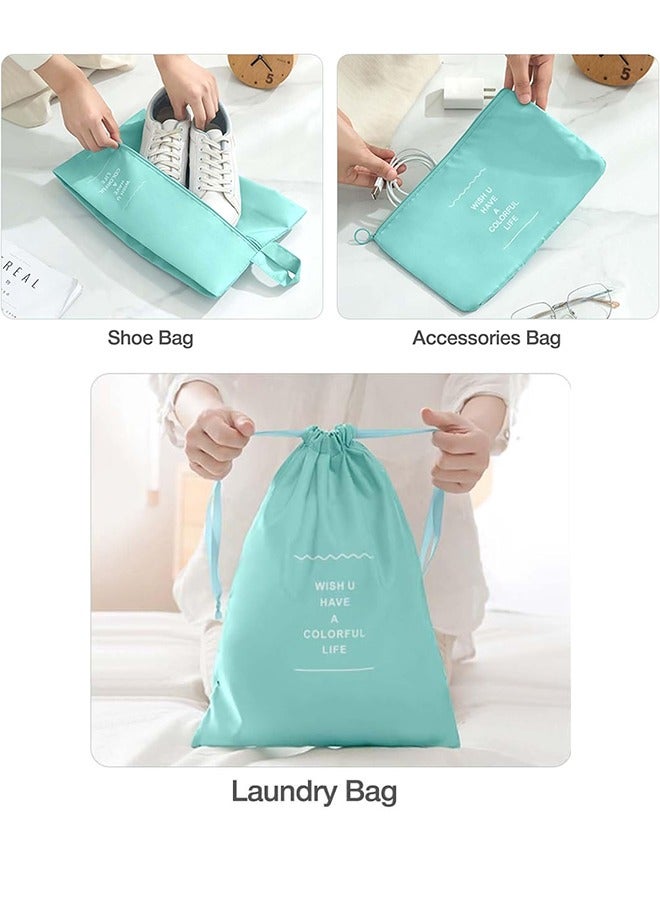 Travel Organizer Folding Set Toiletries Cosmetic Bag Clothes Shoes Digital Storage Bag Drawstring Luggage Travel Bag Blue Green  - Image 3